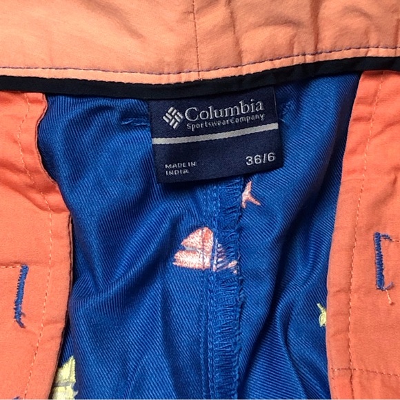 Columbia PFG Sailfish Shorts 36 Blue with Peach, Yellow Sailfish Zip Button Fly - Picture 9 of 10